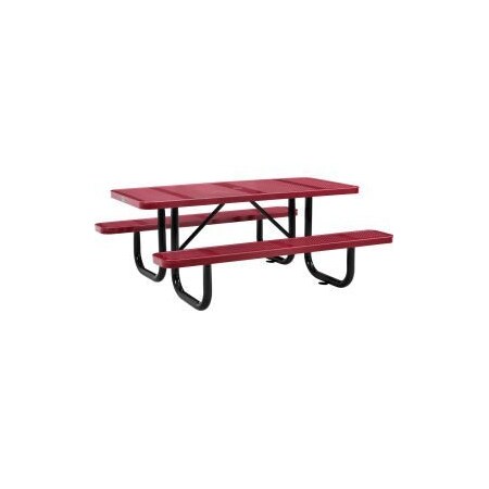 GLOBAL EQUIPMENT 6 ft. Rectangular Outdoor Steel Picnic Table, Perforated Metal, Red 694553RD
